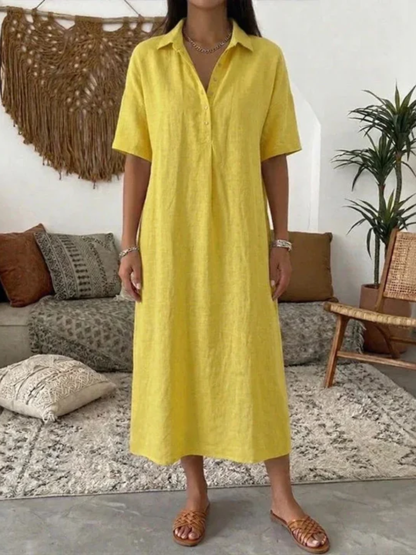 Galina™ | Cotton-Linen Midi Dress