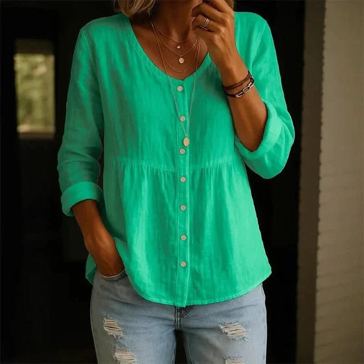 Breathable Linen Blouse V Neck