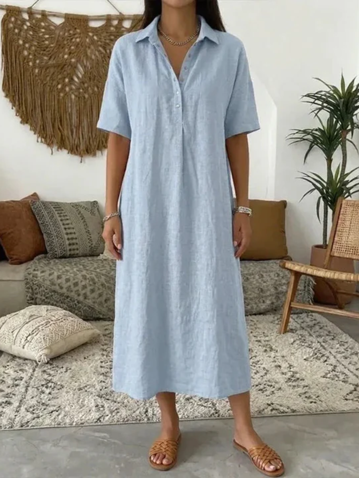 Galina™ | Cotton-Linen Midi Dress