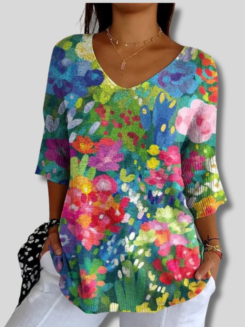 Women's Vintage Lovely Floral Art Print Casual Pullover Knit