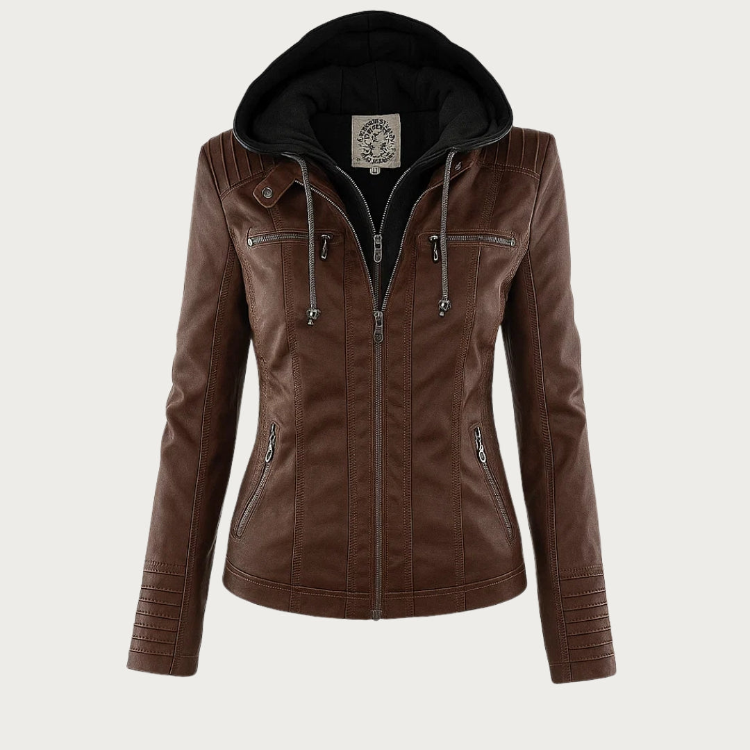 Monica | Hooded Faux Leather Biker Jacket