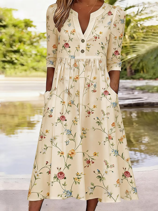 Esther™ | Casual Linen Floral Dress