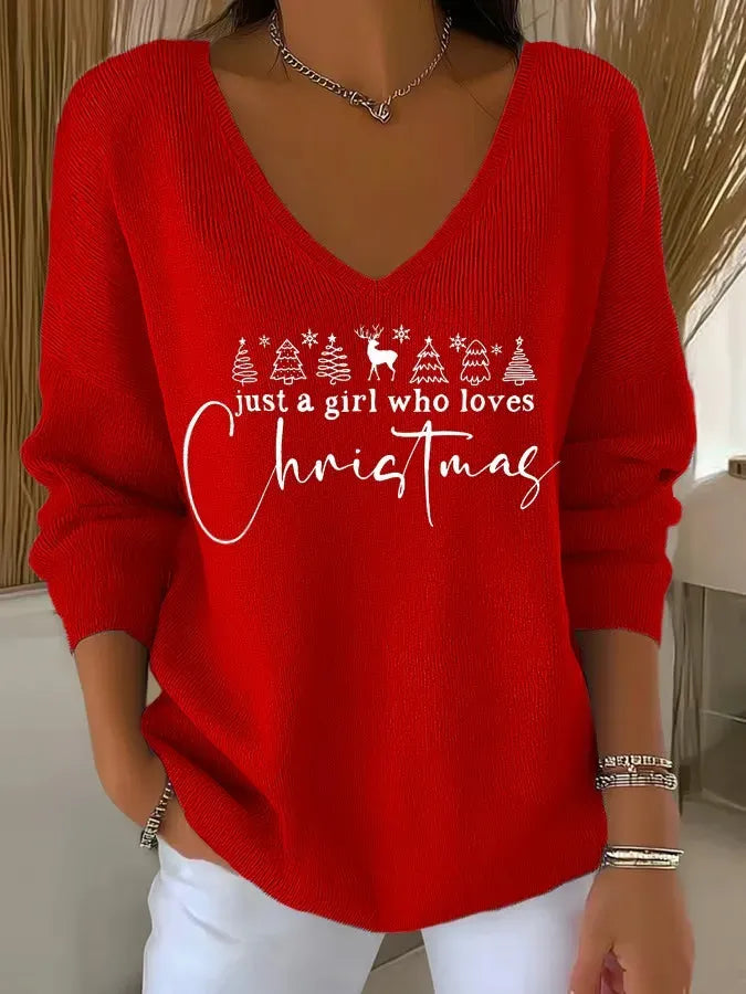 Louella | Christmas Tree Print V-Neck Sweater