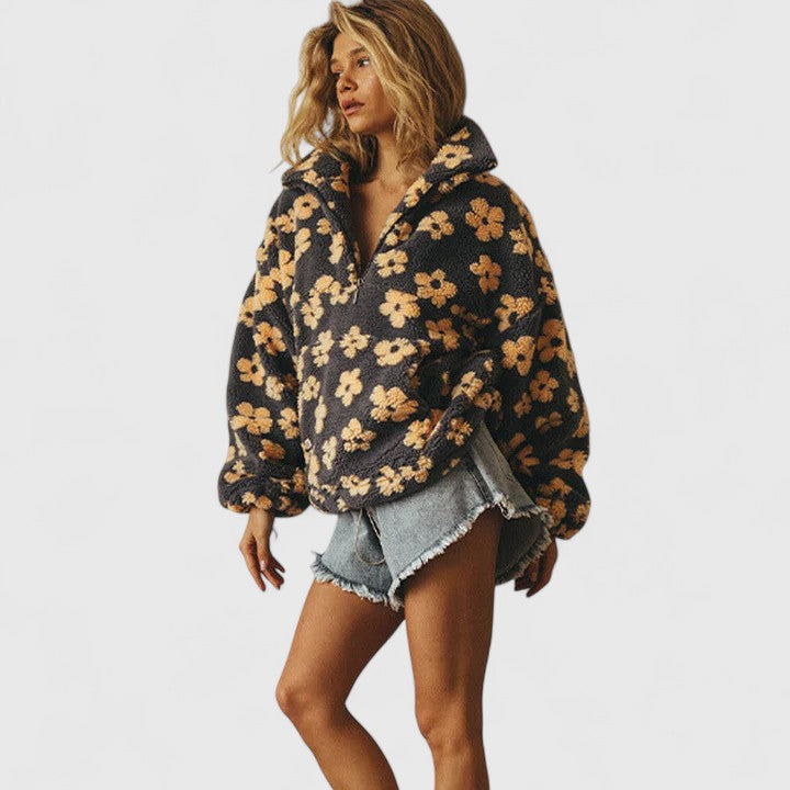 Ceri | Floral Fleece Quarter-Zip