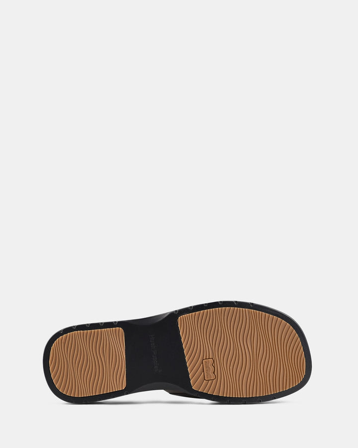 Women's Black Sandals with Wavy Sole and Gold Buckle