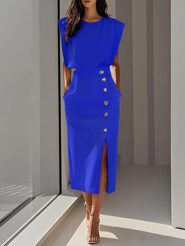 Mirena™ | Sleeveless Side Button Midi Dress