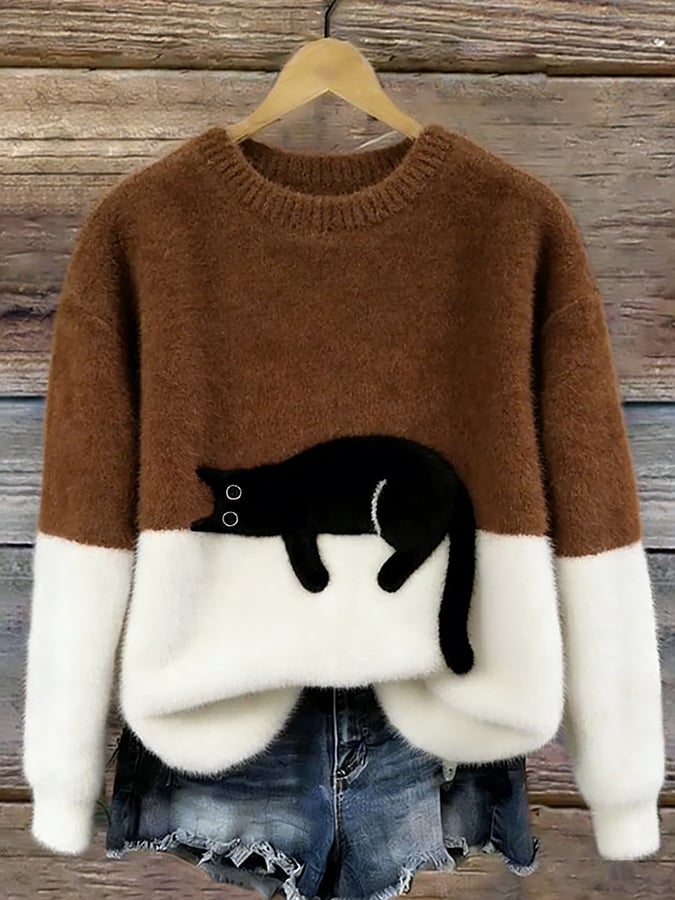 Millie | Cat Print Fluffy Sweater