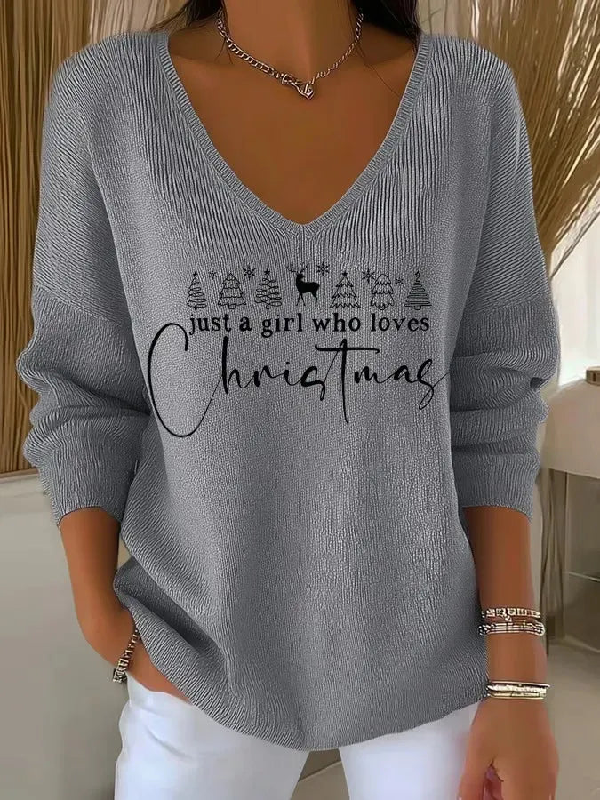 Louella | Christmas Tree Print V-Neck Sweater