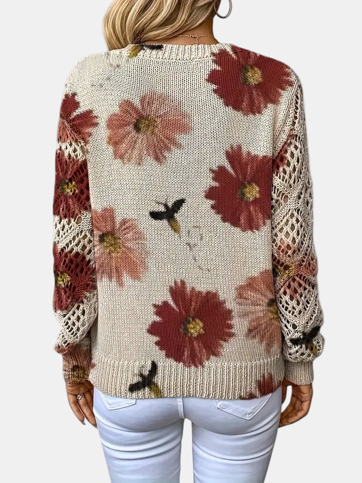 Bronte | Floral Crochet Sleeve V-Neck Sweater