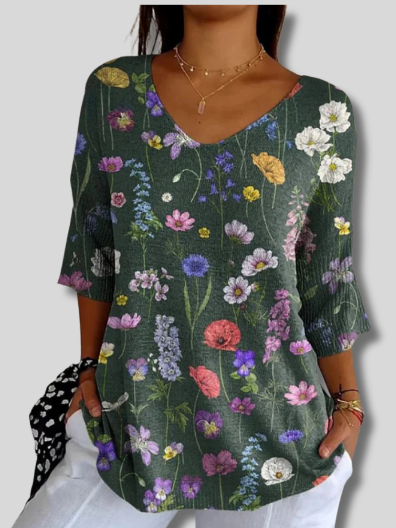 Vibrant Spring Botanical Garden Pattern Printed Women's Casual Pullover Knit
