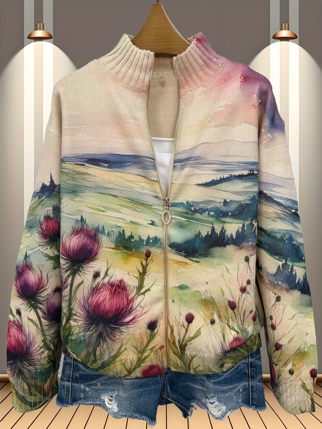 Georgiana | Thistle Landscape Zip Cardigan