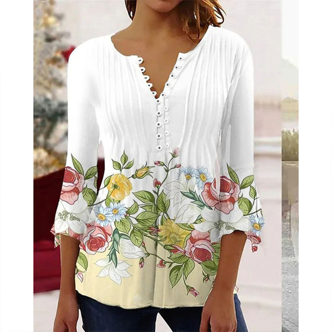 Nadine™ | Elegant V-Neck Button Blouse