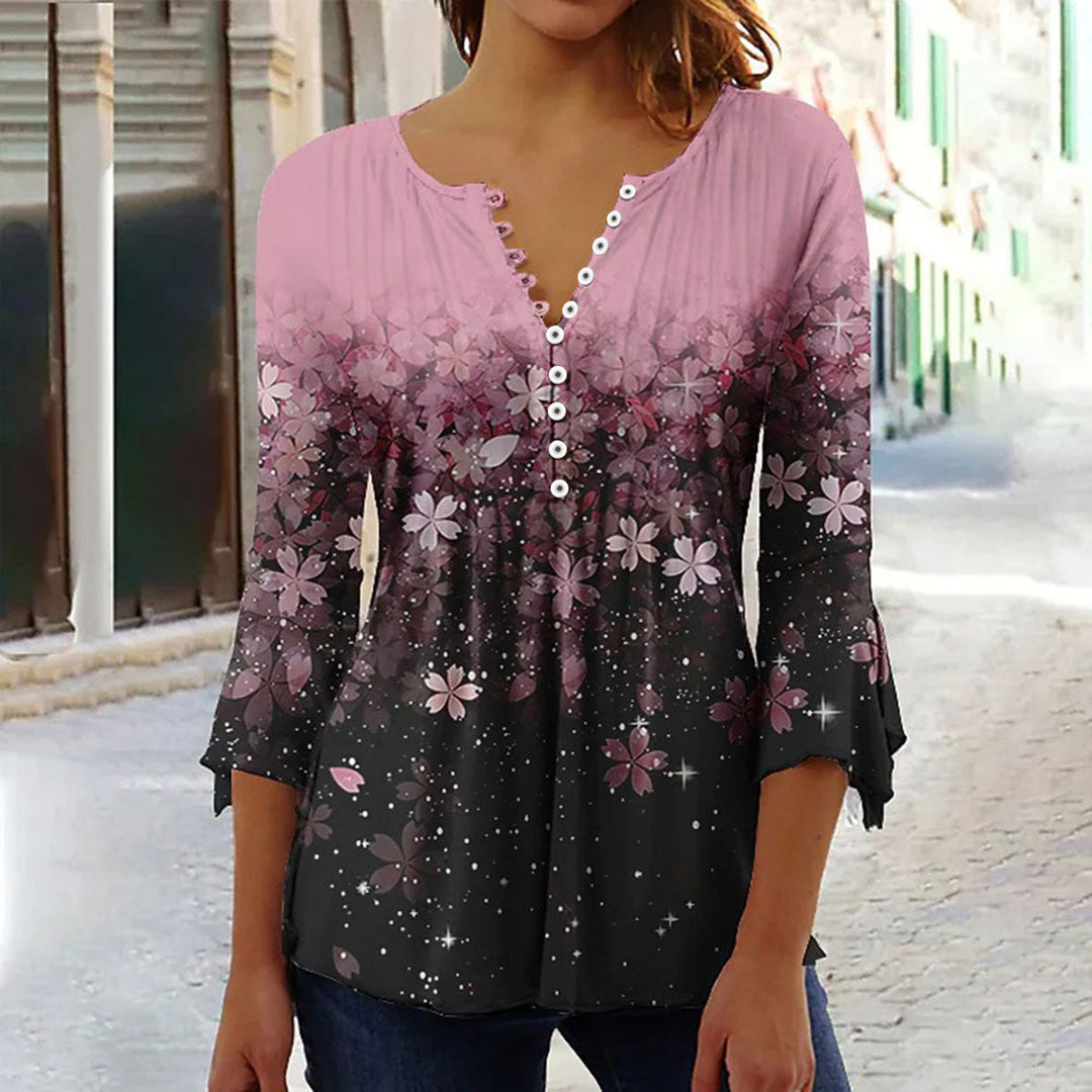 Leona™ | Elegant V-Neck Button Blouse