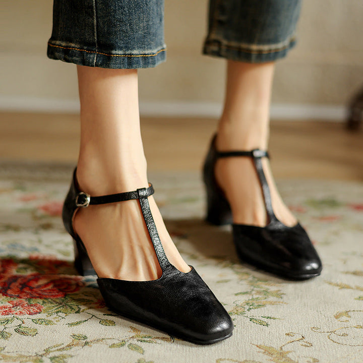 Jocelyn | Leather T-Strap Block Heels
