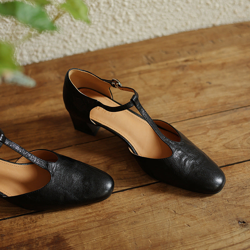 Jocelyn | Leather T-Strap Block Heels