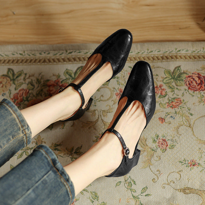 Jocelyn | Leather T-Strap Block Heels