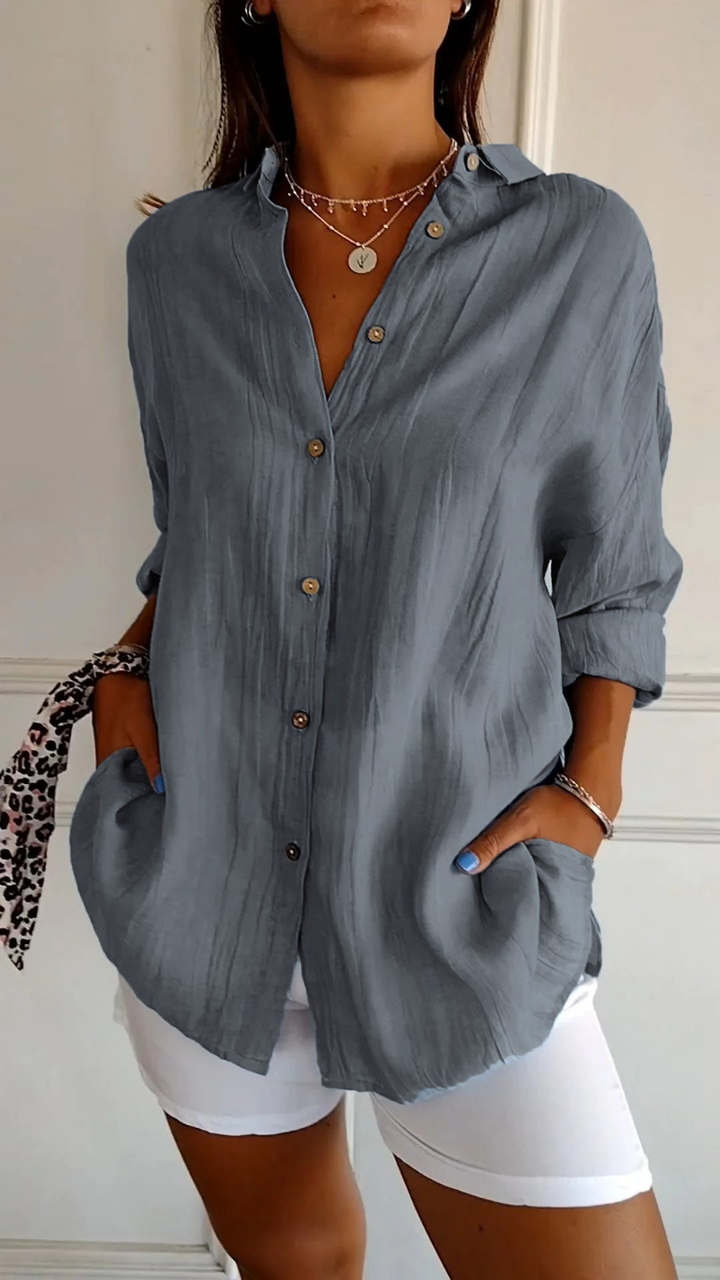 Bea | Women's Linen Oversized Button-Down Collared Shirt