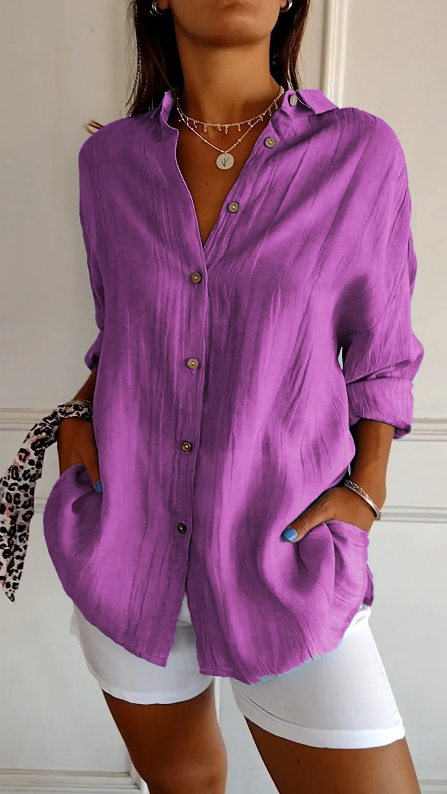 Bea | Women's Linen Oversized Button-Down Collared Shirt