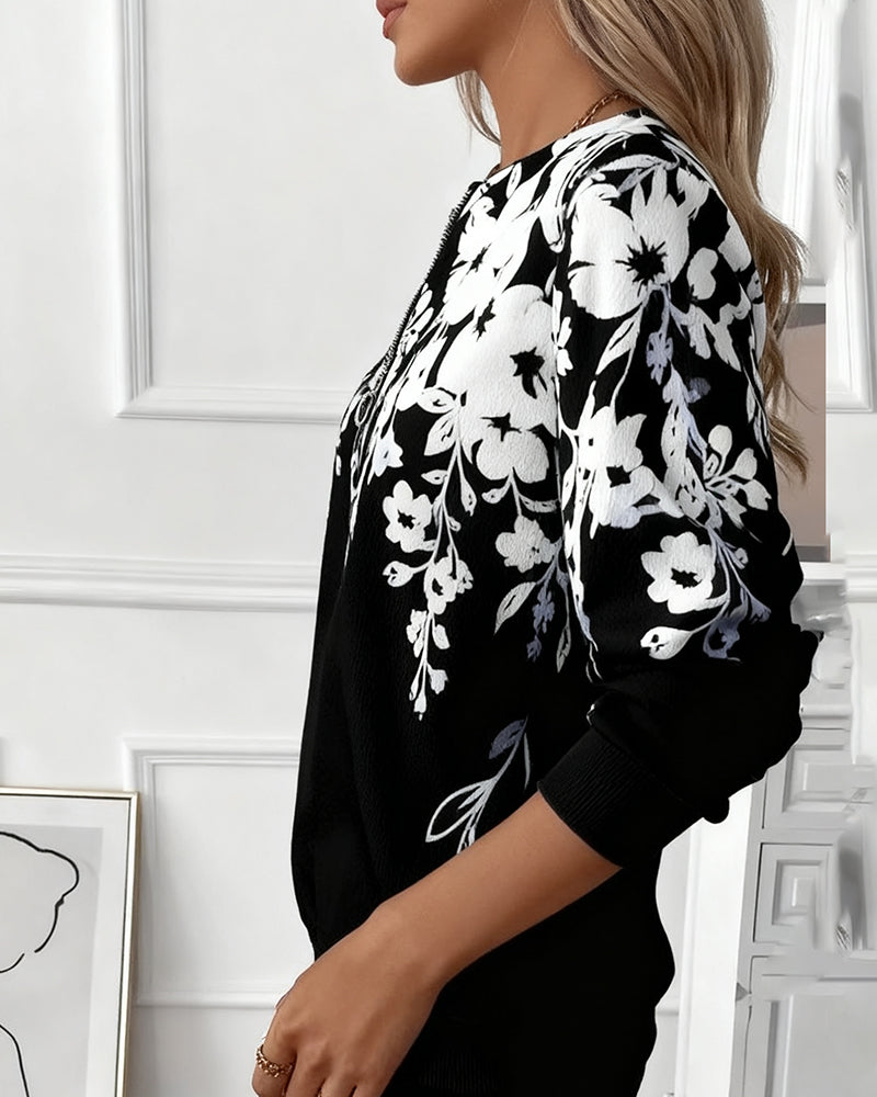 Nan | Floral Print Zip-Neck Sweatshirt
