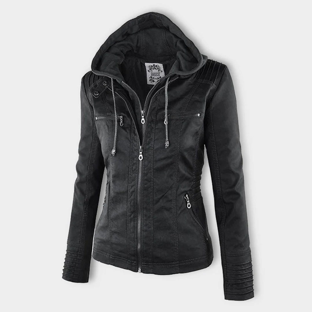 Monica | Hooded Faux Leather Biker Jacket