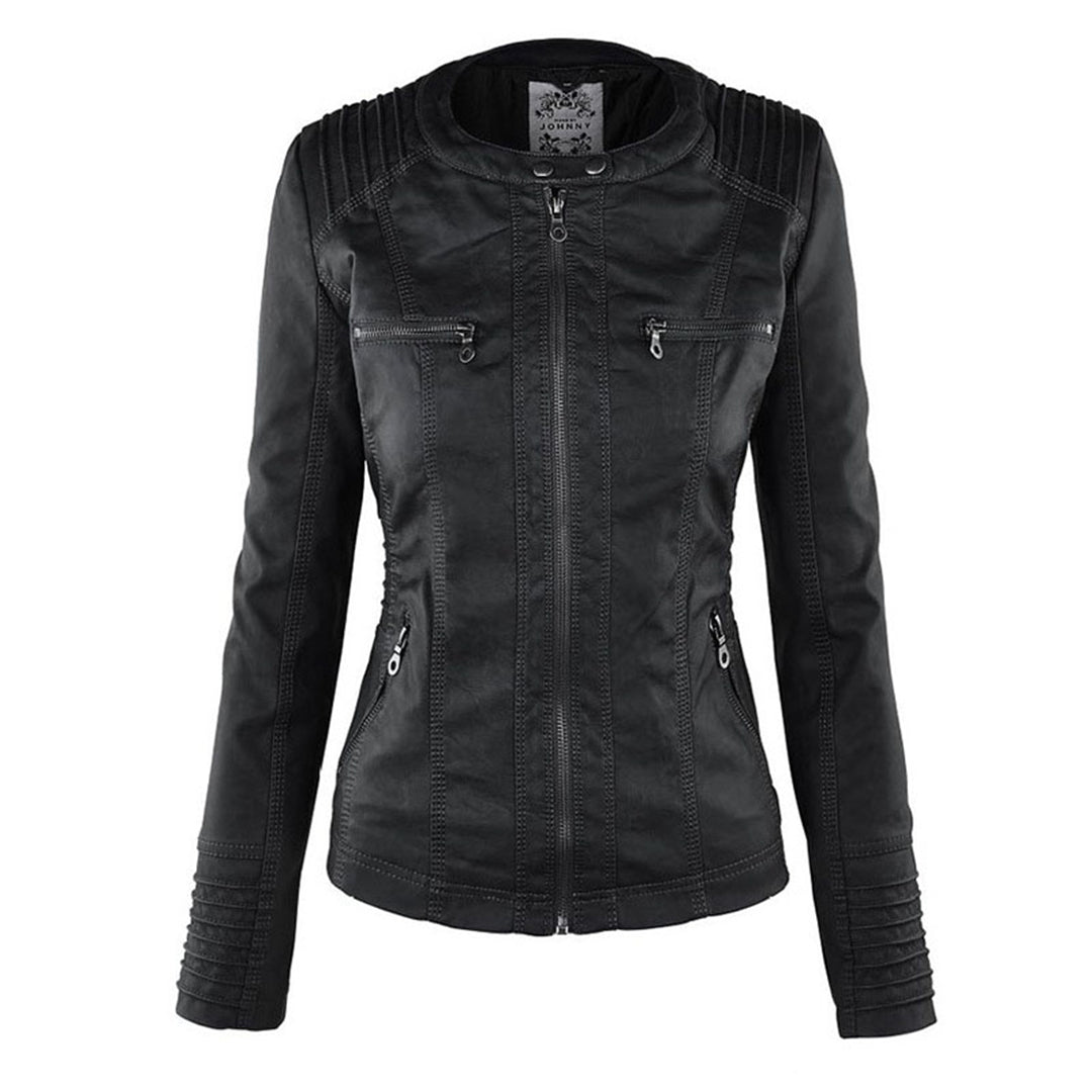 Monica | Hooded Faux Leather Biker Jacket