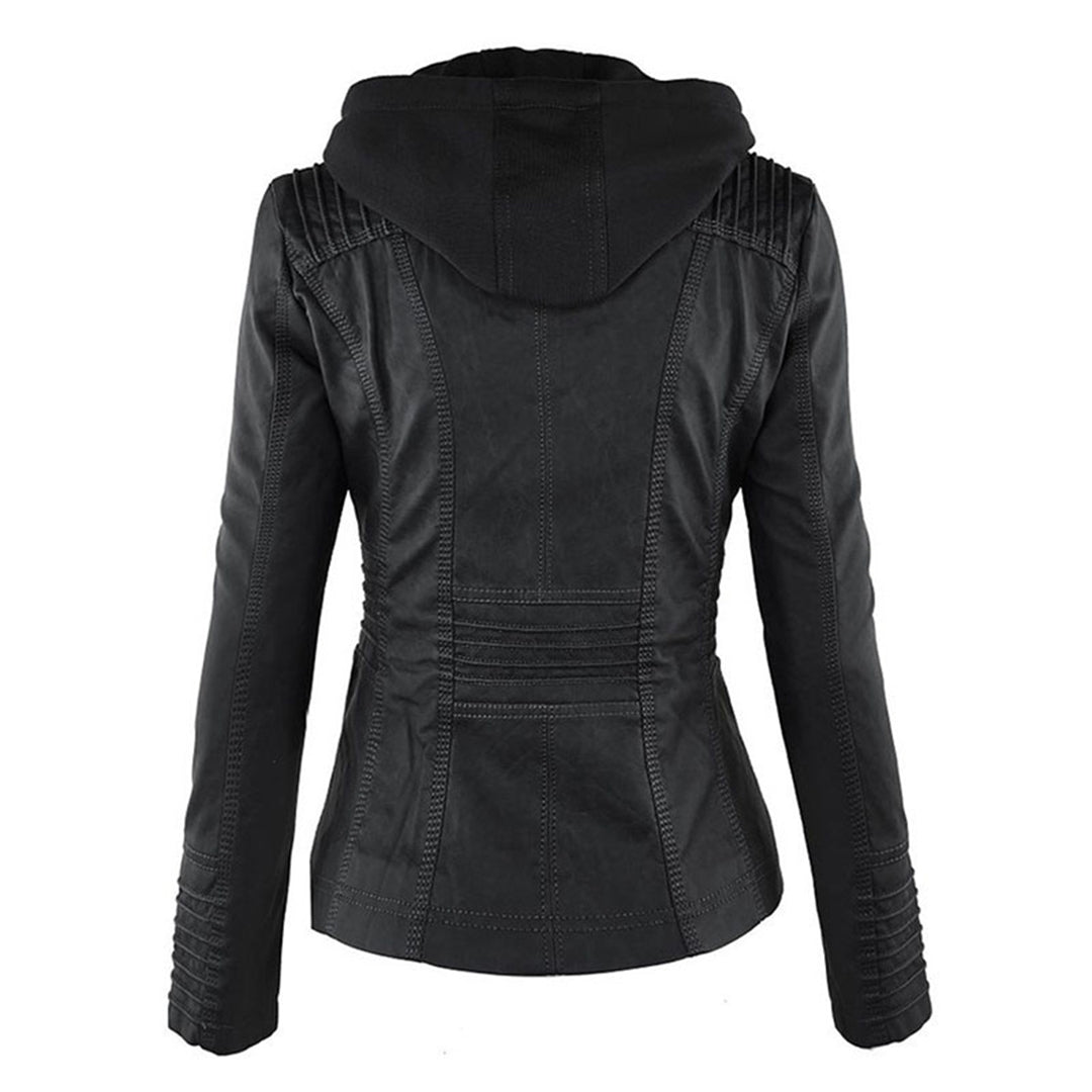 Monica | Hooded Faux Leather Biker Jacket