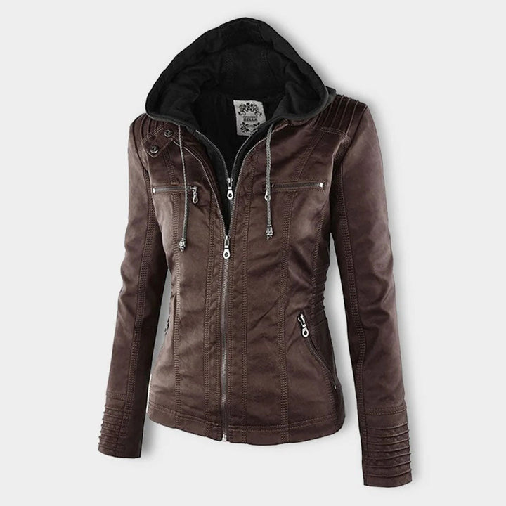 Monica | Hooded Faux Leather Biker Jacket