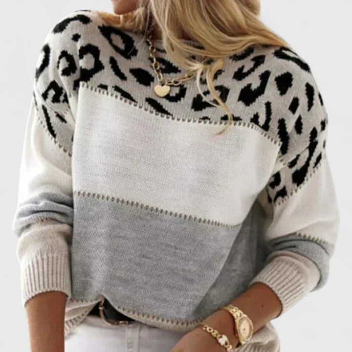Neve | Leopard Yoke Colour-Block Sweater