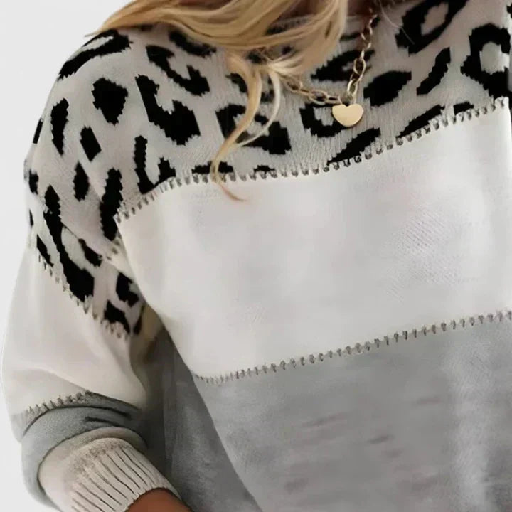 Neve | Leopard Yoke Colour-Block Sweater