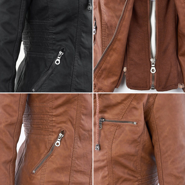 Monica | Hooded Faux Leather Biker Jacket