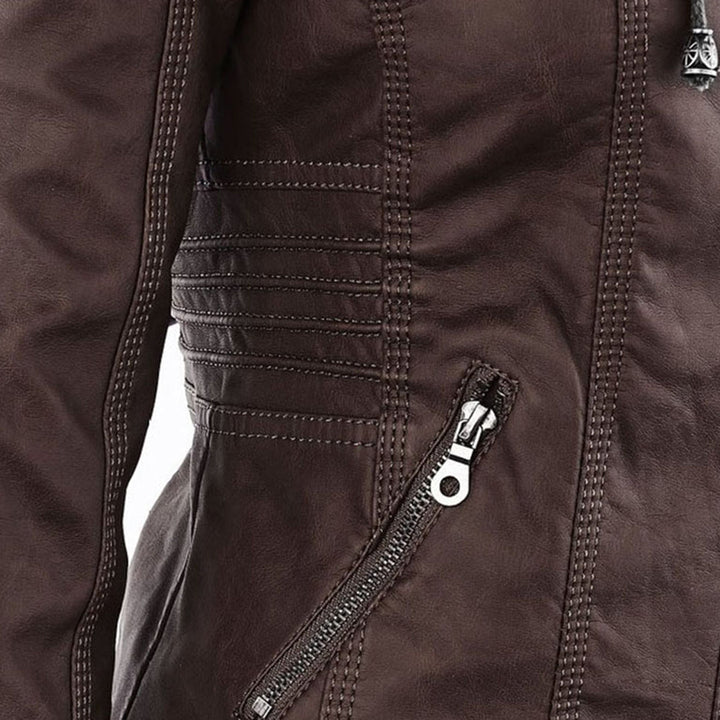 Monica | Hooded Faux Leather Biker Jacket