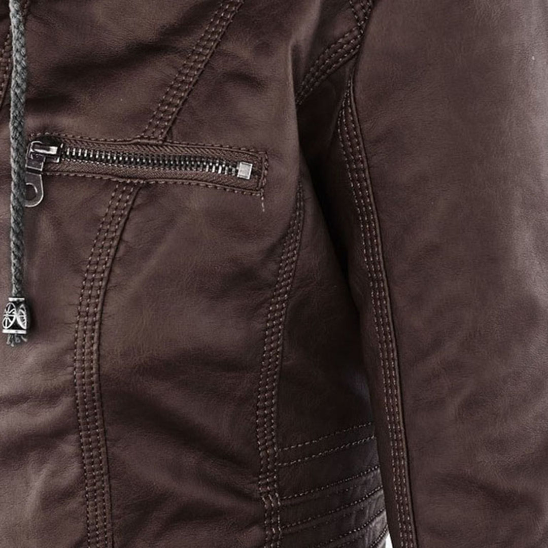 Monica | Hooded Faux Leather Biker Jacket