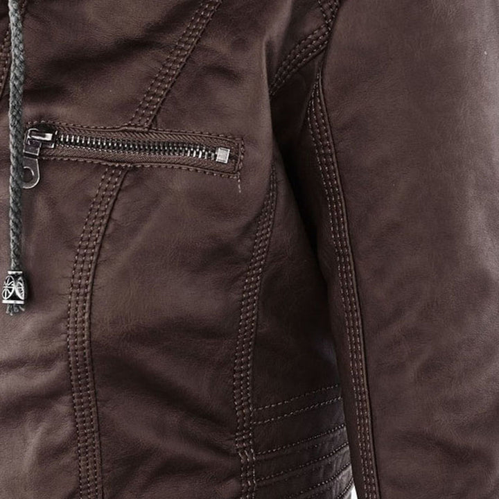 Monica | Hooded Faux Leather Biker Jacket
