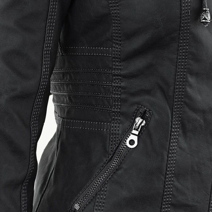 Monica | Hooded Faux Leather Biker Jacket