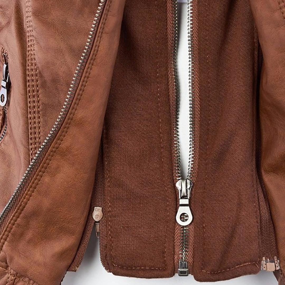 Monica | Hooded Faux Leather Biker Jacket