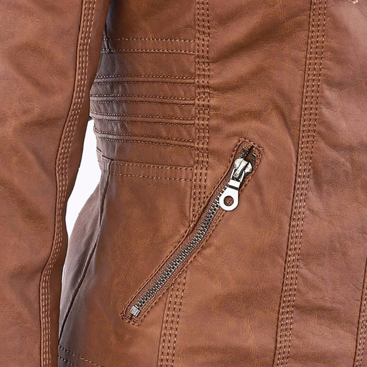 Monica | Hooded Faux Leather Biker Jacket