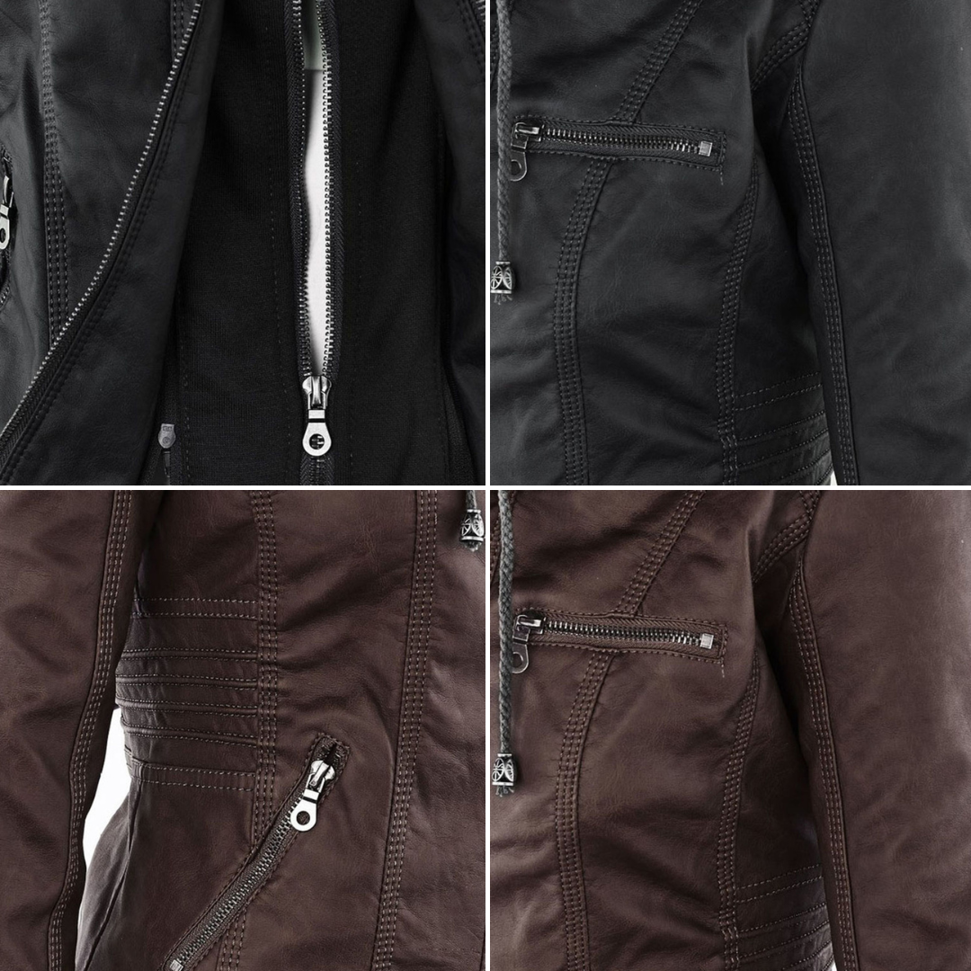 Monica | Hooded Faux Leather Biker Jacket