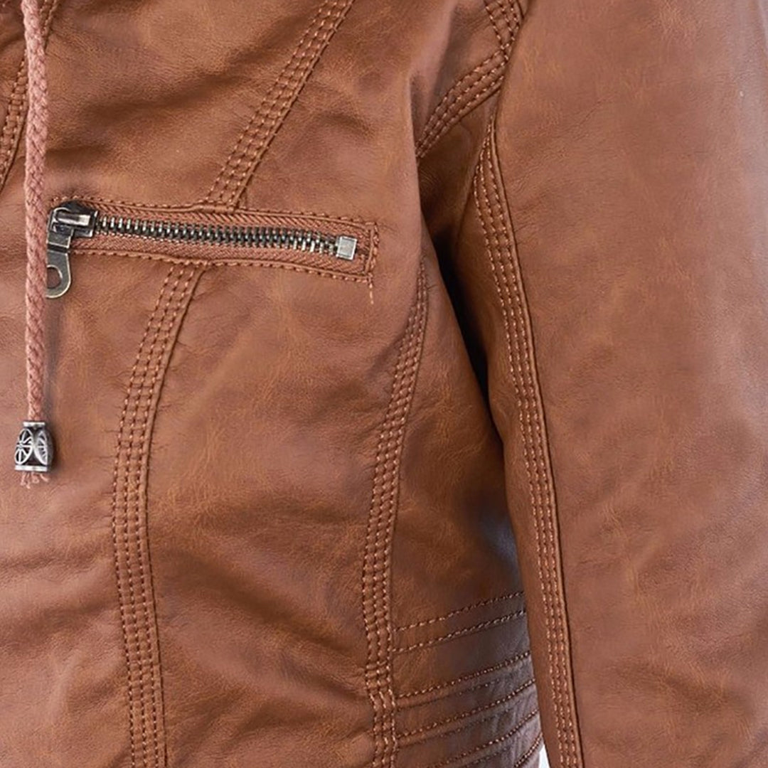 Monica | Hooded Faux Leather Biker Jacket