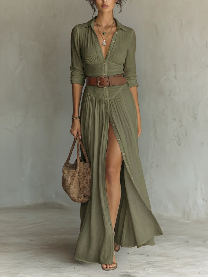 Laura - Long Maxi Dress with Notched Collar