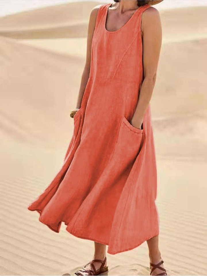 Dune | Women's Linen Sleeveless Pocket Scoop-Neck Midi Dress