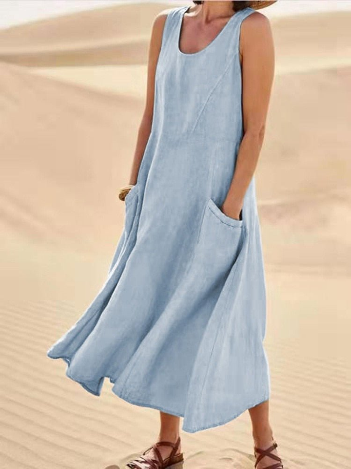 Dune | Women's Linen Sleeveless Pocket Scoop-Neck Midi Dress
