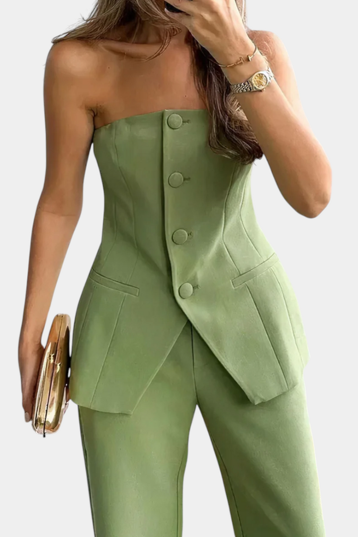 Ekaterina Strapless Set with High-Waisted Wide-Leg Pants