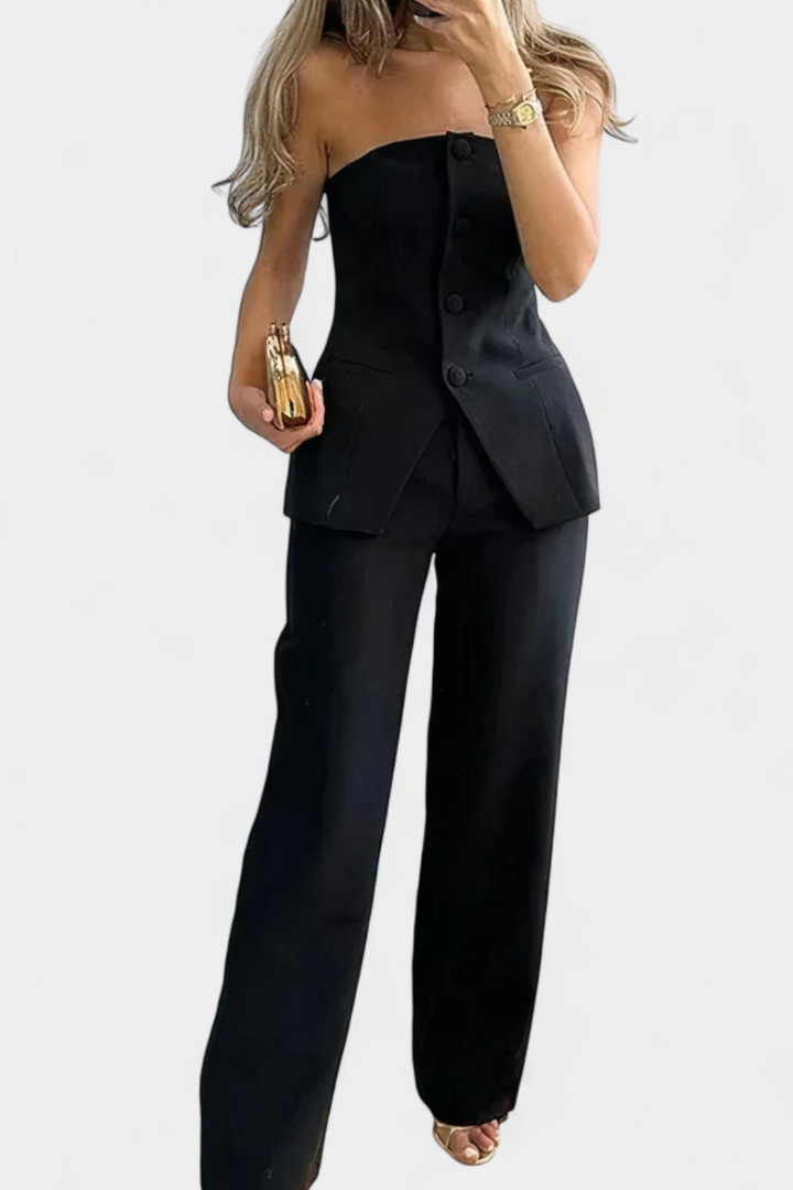 Ekaterina Strapless Set with High-Waisted Wide-Leg Pants