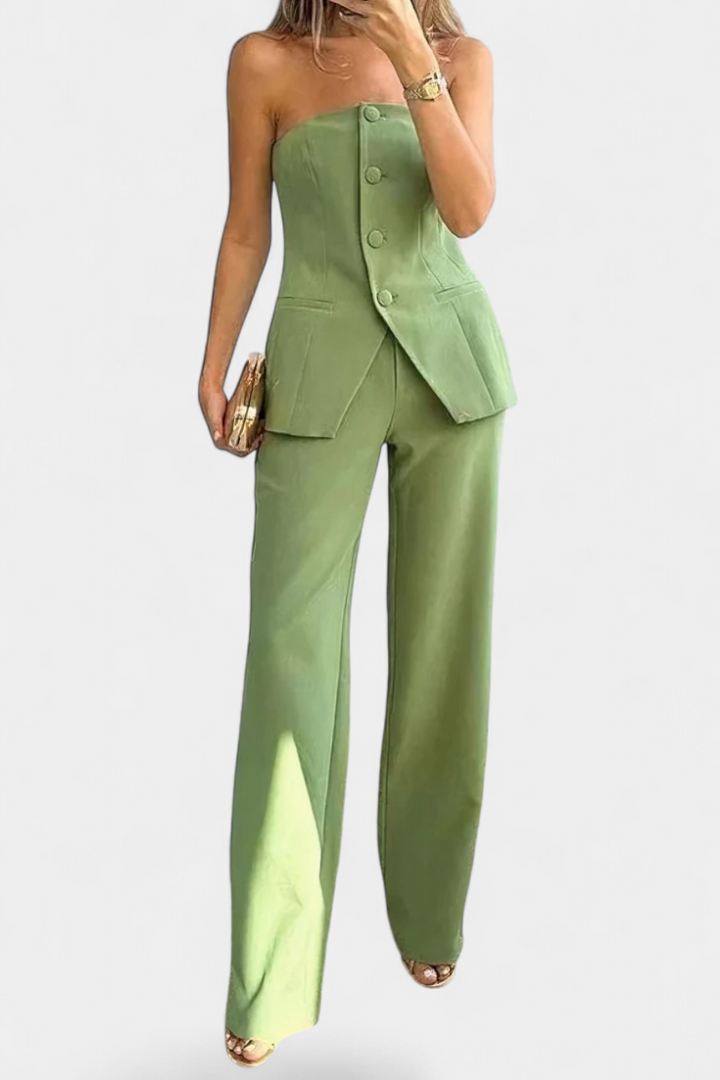 Ekaterina Strapless Set with High-Waisted Wide-Leg Pants