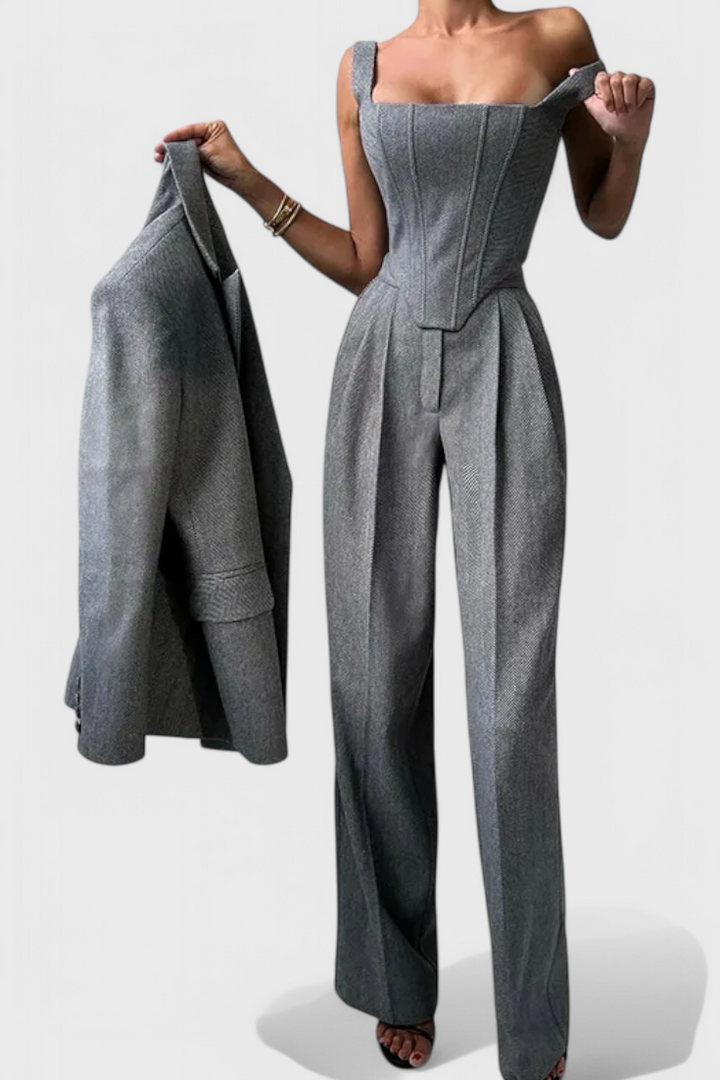 Evena Three-Piece Suit Ensemble Featuring a Tailored Corset