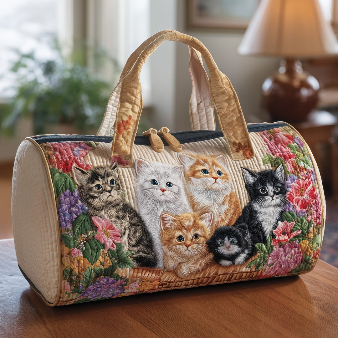 Evelien™ | Vintage Meow Bouquet Quilted Weekend Bag