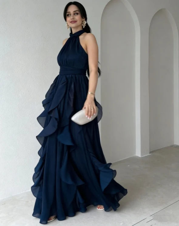 Orea | High Neck Ruffle Layers Maxi Dress