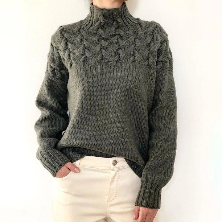 Glynis | Cable-Yoke Mock-Neck Sweater