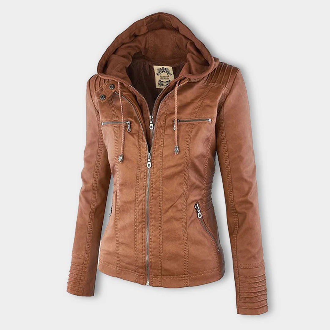 Monica | Hooded Faux Leather Biker Jacket