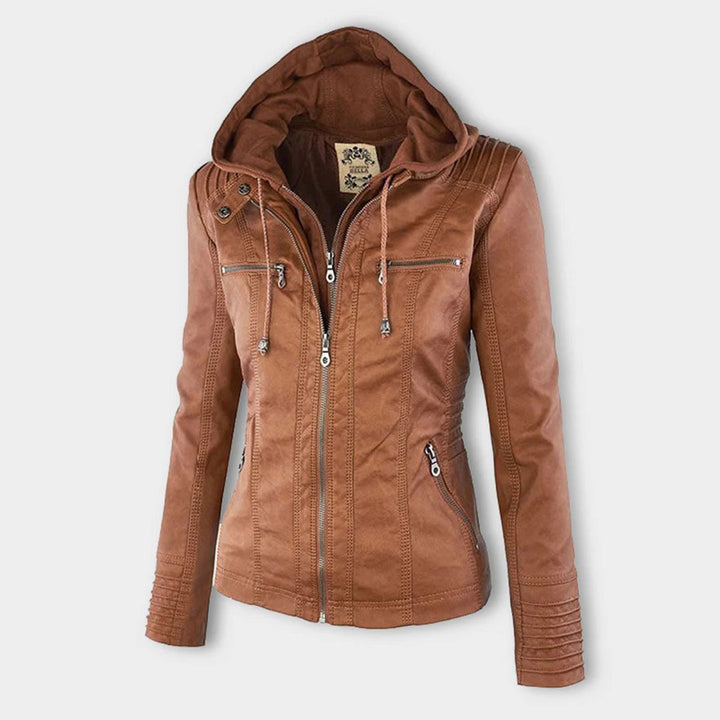 Monica | Hooded Faux Leather Biker Jacket